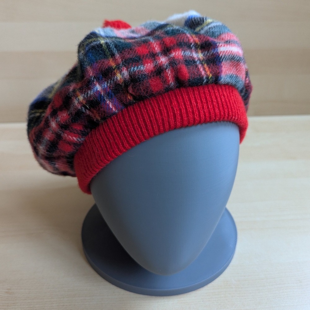Dress Stewart Tartan Plaid Tam O' Shanter Hat 100% Wool Made in Scotland Red Pom